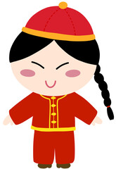 Chinese boy in red traditional costume, cartoon character
