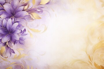  a close up of a purple and yellow flower on a white and yellow background with swirls and swirls.
