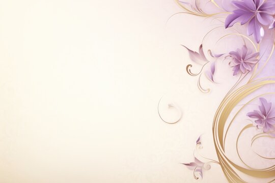 a white background with purple flowers and gold swirls on the bottom of the image and a white background with purple flowers and gold swirls on the bottom of the image.