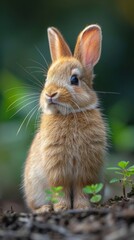 Fototapeta premium A cute little rabbit playing happily on the lawn