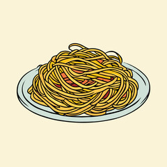 Illustration of plate with  spaghetti noodles 