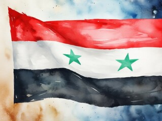 Watercolor illustration of a Syria flag