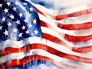 Watercolor illustration of a United States flag
