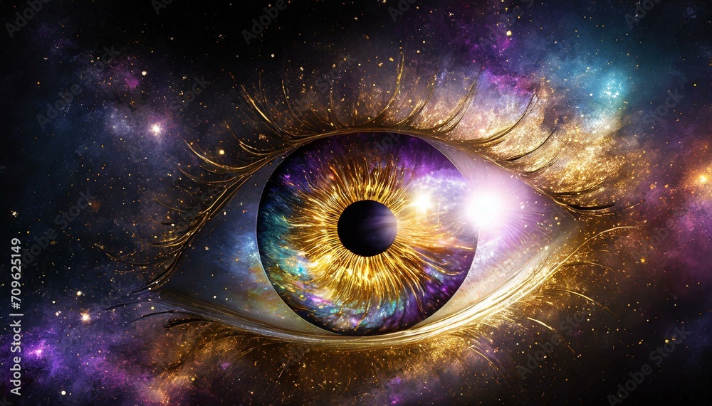 Wall mural eye with galaxy in the iris and universe in the background - Wall murals