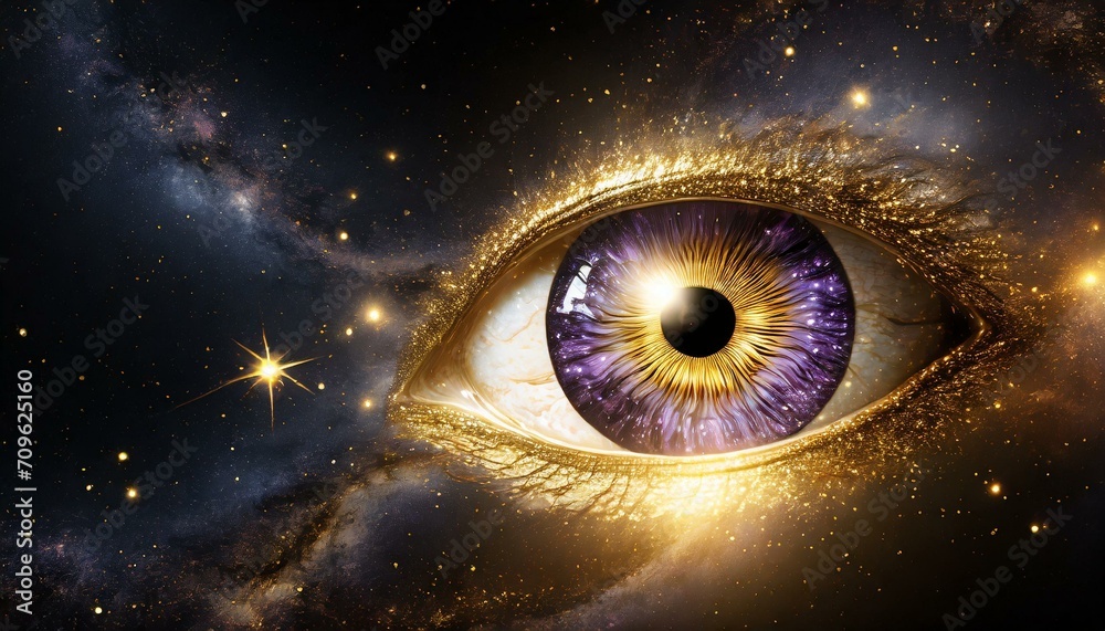 Sticker eye with galaxy in the iris and universe in the background