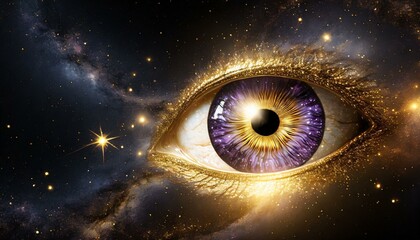 Eye with galaxy in the iris and universe in the background