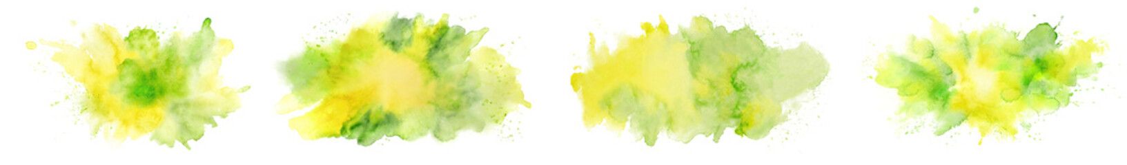 Obraz premium set of green and yellow watercolor splash , green brush stock , grunge paint ,isolated on a transparent background. PNG, cutout, or clipping path. 