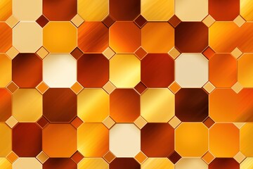  a pattern made up of squares and squares of orange and brown colors on a white background with a gold foil effect.