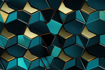  a bunch of blue and gold cubes that are stacked on top of each other with a black background behind them.