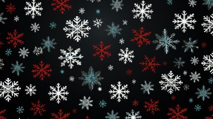 Naklejka na ściany i meble a black background with red, white and blue snowflakes on the bottom of the snowflakes is a black background with red and white snowflakes on the bottom of the bottom of the snowflakes.