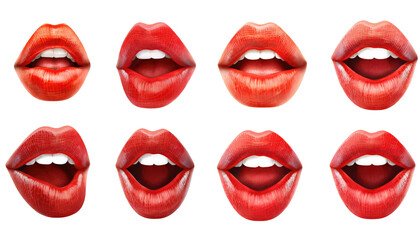 Fototapeta premium set Mouth Icon. female lips with red lipstick isolated . White teeth, tongue of beautiful young women. Seductive lady mouth open, red lips.