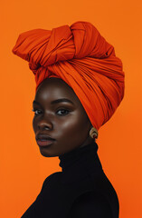 African, portrait and woman wearing a traditional head wrap for beauty fashion, modesty, and tradition. Confident, smile and beautiful colorful shot of a happy girl for contentment and skincare