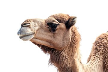 Close up view of a camel against a white background. Perfect for educational materials or travel brochures