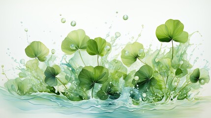 Colorful and beautiful watercolors of different green leaves