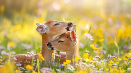 Fototapeten Cute Baby Roe Deers in a field at spring © Pedrolito