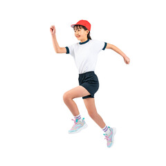 ジャンプする体操服を着た女の子　手作業で精密に切り抜いた背景透過写真PNG