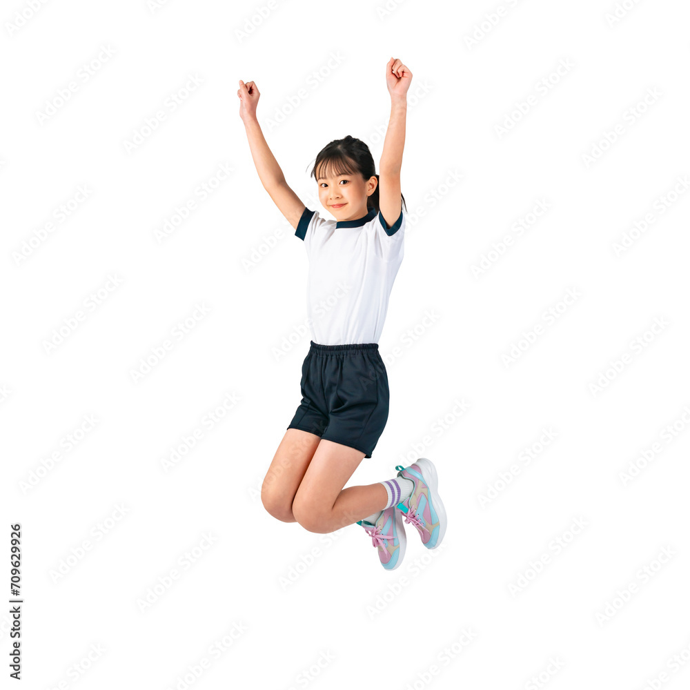 Aufkleber ジャンプする体操服を着た女の子　手作業で精密に切り抜いた背景透過写真png