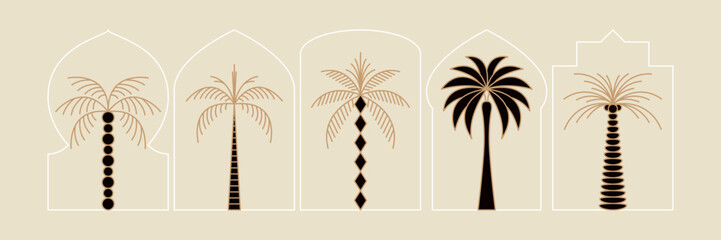 Palm tree thin line icon abstract design summer logo template modern minimal linear emblem for vacations rentals and travel services. Vector illustration