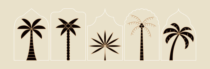 Palm tree thin line icon abstract design summer logo template modern minimal linear emblem for vacations rentals and travel services. Vector illustration