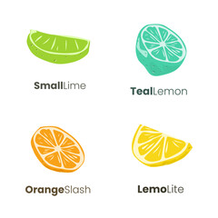 Set of citrus fruit icons. Lemon, lime, grapefruit, orange, watermelon. Logo packs.