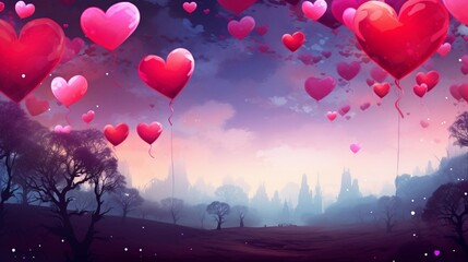 A beautiful pink colored background with hearts, leaving space for text, blurred background - Generative AI