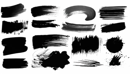Tuinposter collection of black paint brushstrokes, ink splatter, and artistic design element. Grungy watercolor textures, boxes, frames, and creative shapes, perfect for social media posts and design © Transparent png