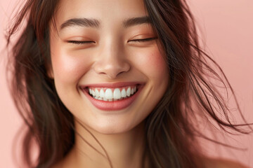 Smiling Asian Model Radiates Joy, Ideal For Dental Promotions