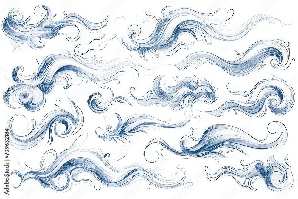 Poster Blue water waves on a white background. Perfect for adding a touch of serenity and freshness to any project