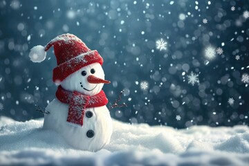 Naklejka na ściany i meble A snowman wearing a red hat and scarf. Perfect for winter-themed designs and holiday decorations