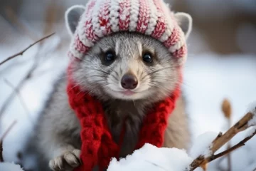 Fotobehang a civet wearing thick clothes in the snow © Angah