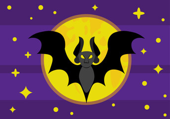 Fototapeta premium Full moon and flying bat halloween vector illustration