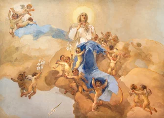 Schilderijen op glas ROME, ITALY - AUGUST 31, 2021: The fresco of Immaculate among the angels in church Chiesa di Santa Dorotea by Gaetano Bocchetti (1931). © Renáta Sedmáková