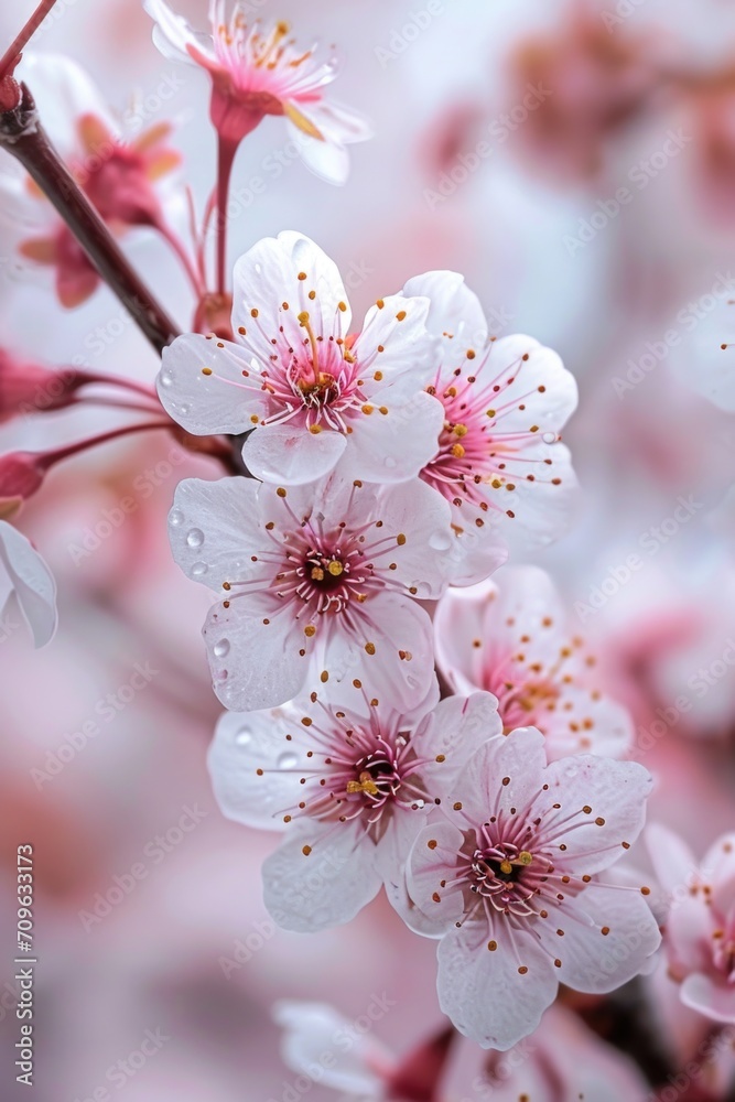 Poster A close-up view of a bunch of flowers on a tree. Can be used to add a touch of nature and beauty to any project