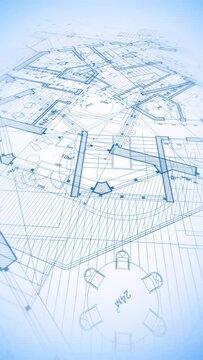Architecture design: blueprint plan - illustration of a plan modern residential building, technology, industry, business concept illustration: real estate, building, construction, architecture sketch