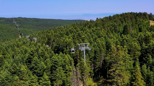 Top view of the cable car in the mountain landscape