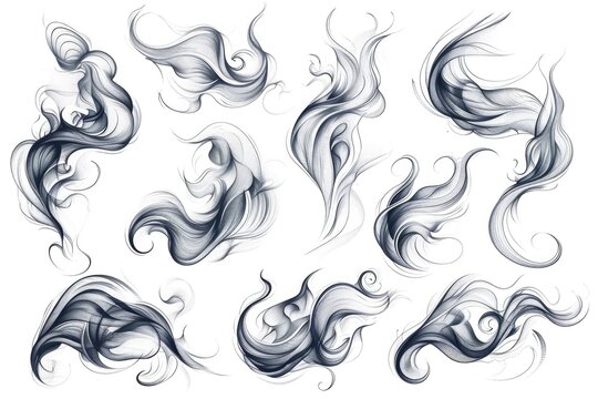 Different types of hair displayed on a white background. Ideal for hair care products or hair styling tutorials