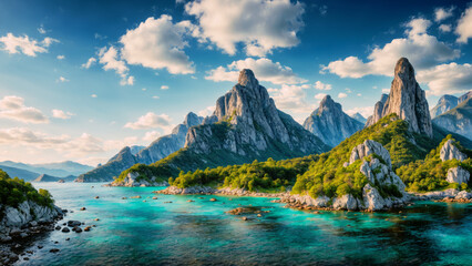 Naklejka premium Beautiful seascape with coastal cliffs. AI