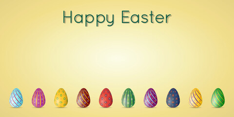 Happy Easter postcard or greeting card in Czech language, with traditional Easter symbols, painted eggs and text Vesele Velikonoce, vector image, illustration, copy space.