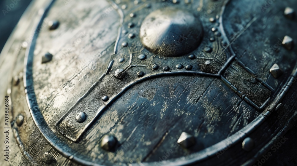 Aufkleber a detailed view of a metal shield featuring rivets for added strength and durability. perfect for pr