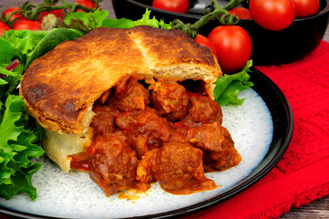 Pork and beef meatball marinara puff pastry pie meal