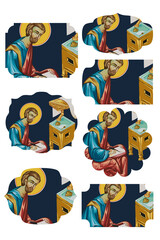 Mark the Apostle. Religious gift tags in Byzantine style on white background