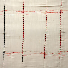 white linen cloth, red and black stiches created with Generative Ai