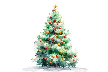 Fototapeta premium A beautiful watercolor painting of a Christmas tree. Perfect for holiday-themed designs and decorations