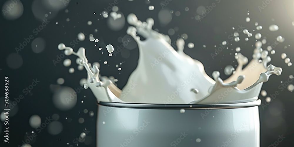 Poster a captivating image capturing a splash of milk in a glass of water. perfect for food and beverage ad