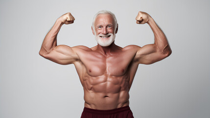 Fototapeta na wymiar Elder male with muscle happy face