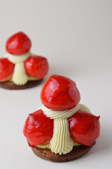 Saint Honore Cake with Profiteroles, Custard and Vanilla Cream, Traditional French Dessert