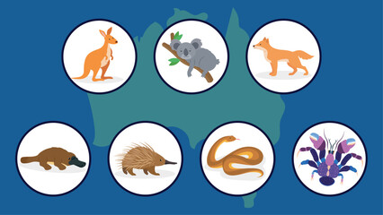 Set of animals icons. Vector illustration in flat style. Set of wild animals.