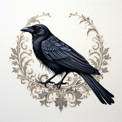black crow applique white background created with Generative Ai