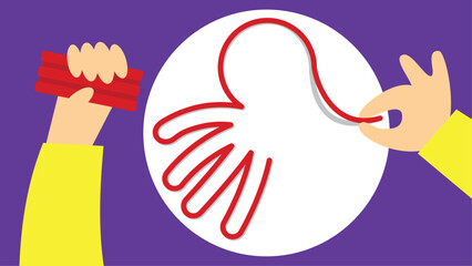 Making an octopus craft from plasticine. Vector illustration in flat style