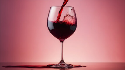 Glass of splashing red wine on light pastel background